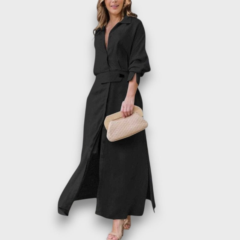 Isabella – Vestido camisero maxi con cinturón