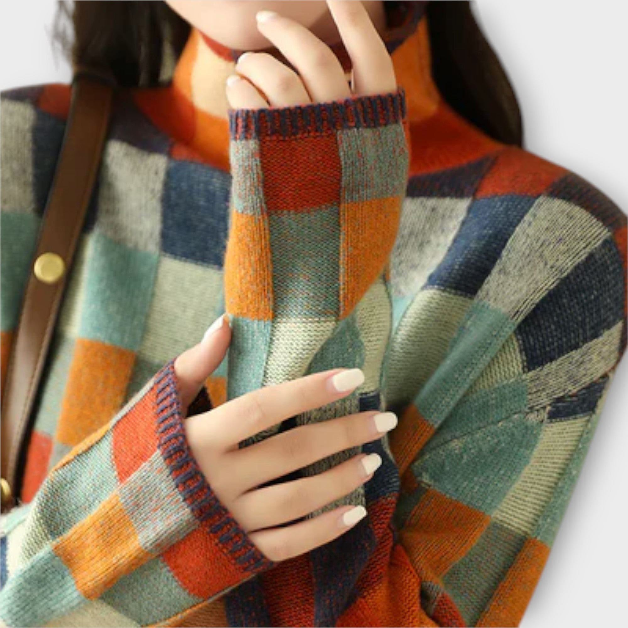 Erika - Suéter de Cuello Alto de Patchwork