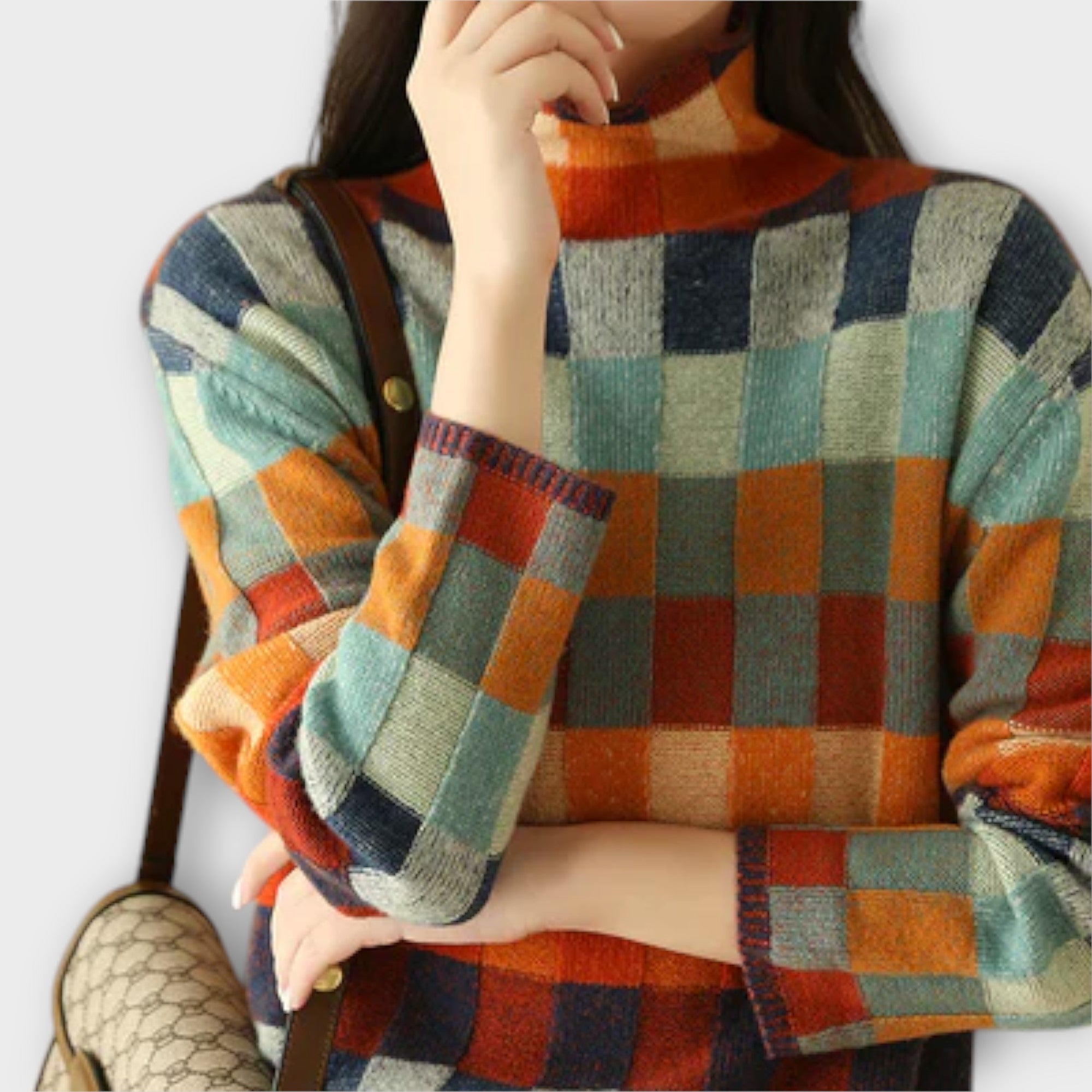 Erika - Suéter de Cuello Alto de Patchwork