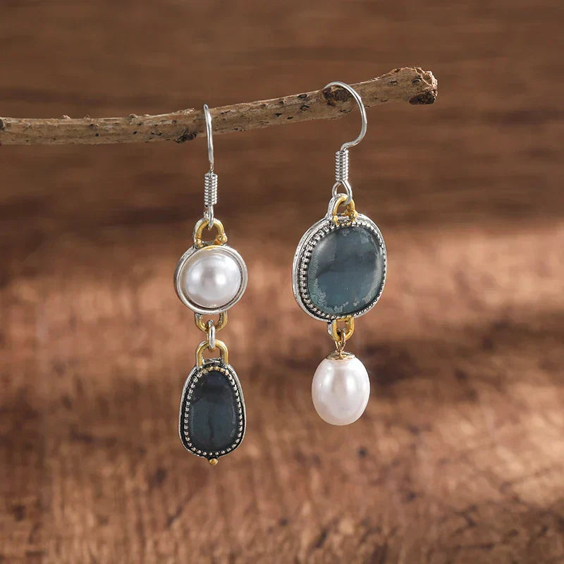 Retro Pendientes de Piedra Natural Azul